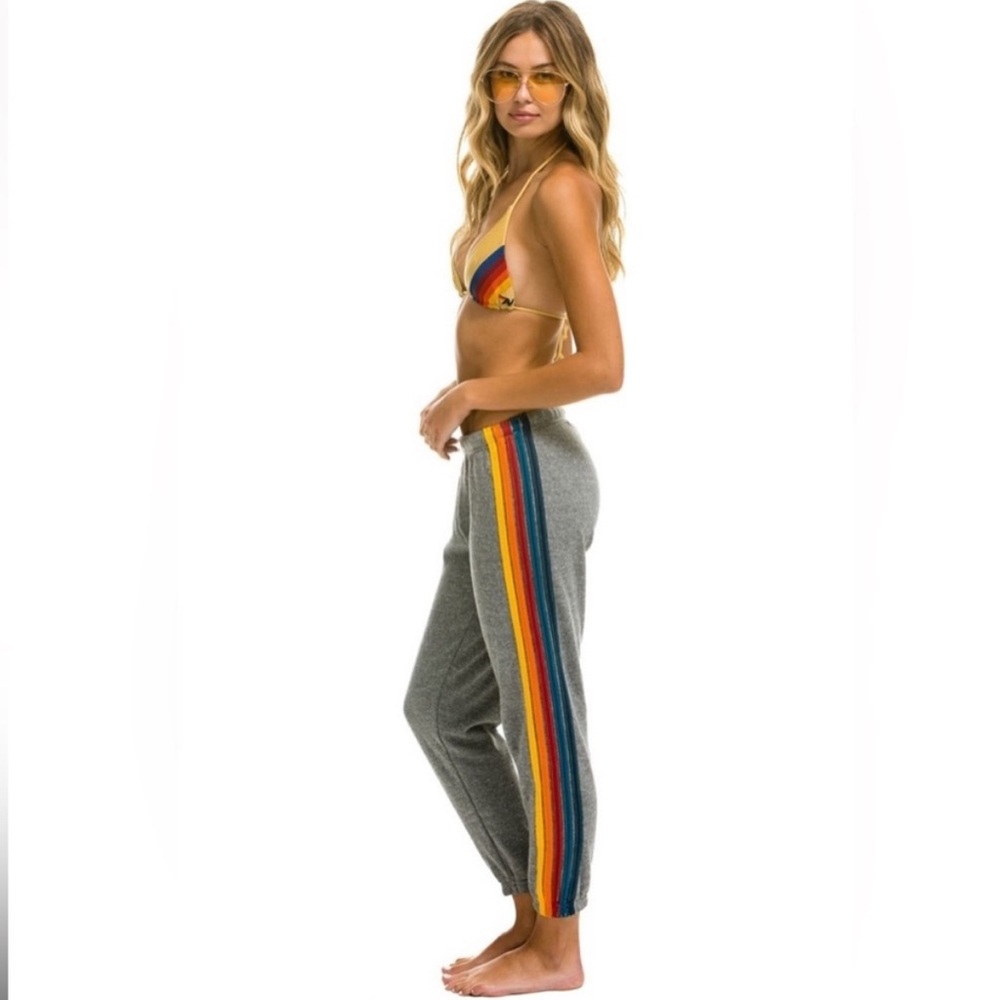 Aviator Nation Gray Joggers with Rainbow Side Stripes